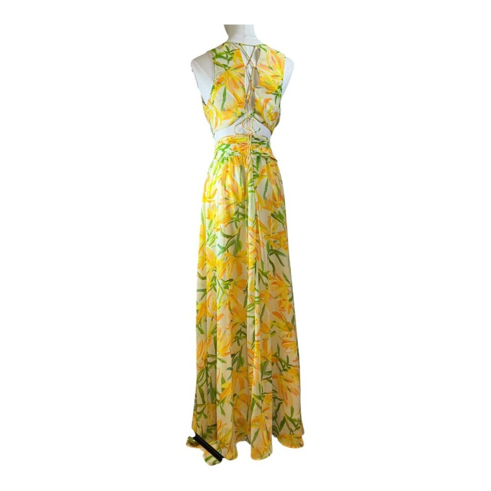 ASTR The Label Alyssa Ruffle Floral Pleated Cut-Out Maxi Dress Size M - Picture 9 of 13